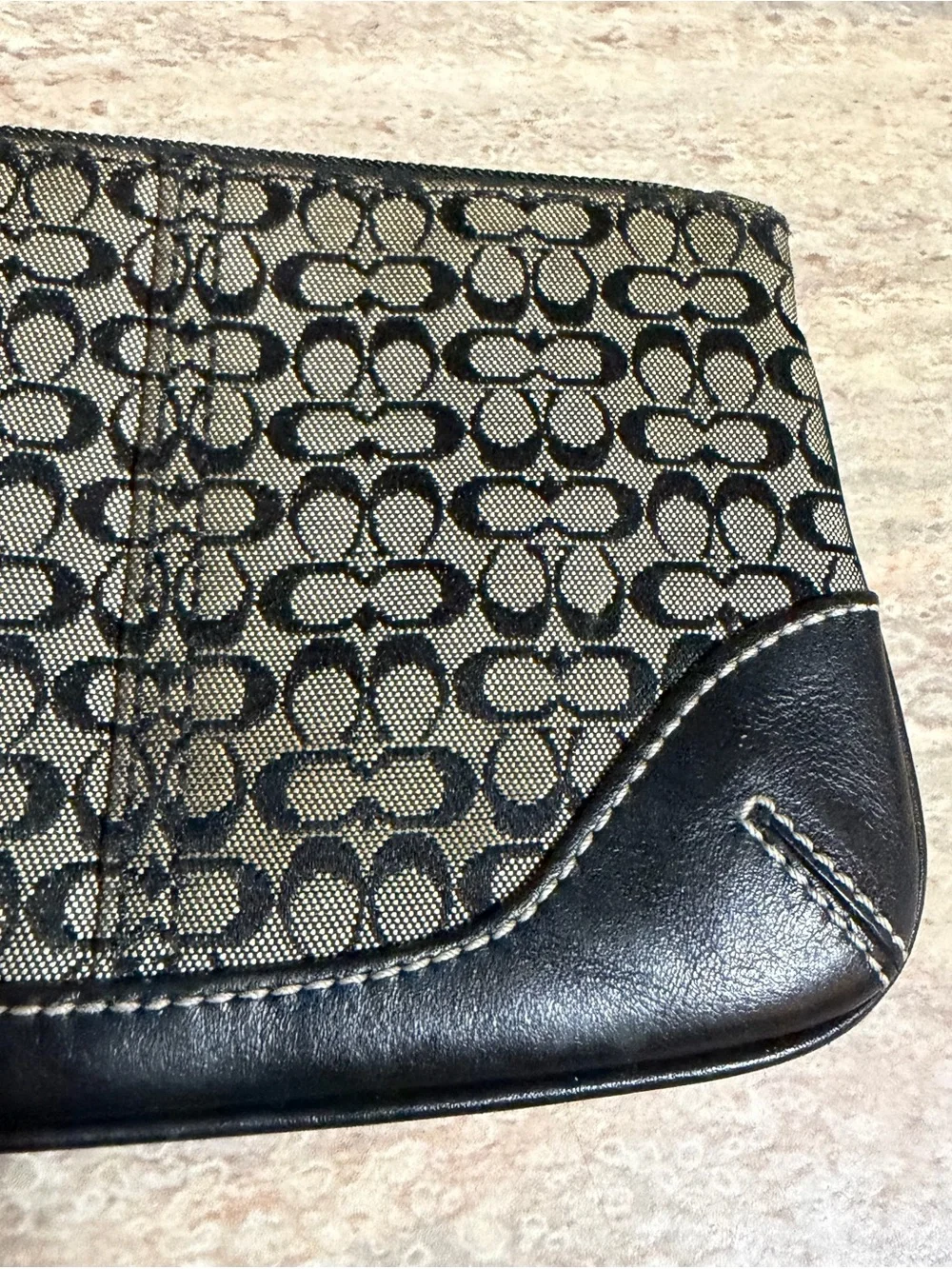 Coach Signature Canvas Wristlet with leather trim and handle